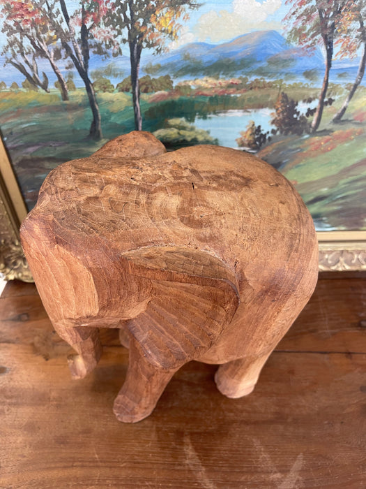 Vintage Hand-Carved Wooden Elephant Sculpture