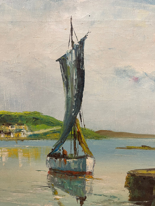 Vintage Mid Century Coastal Harbor Painting Signed “Jay," Framed by Wolsey, California