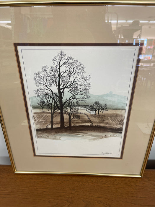 Framed Landscape Print by Dody Vegvary-Mid-20th Century Minimalist Countryside