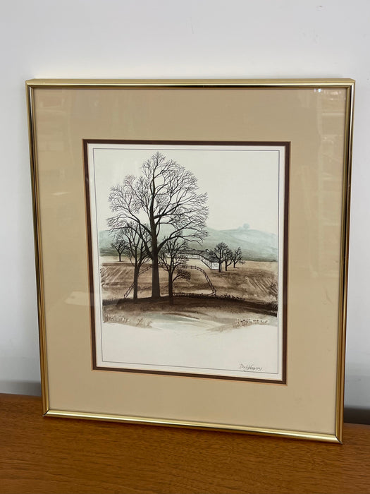 Framed Landscape Print by Dody Vegvary-Mid-20th Century Minimalist Countryside