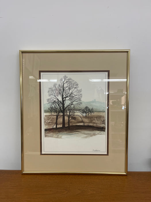 Framed Landscape Print by Dody Vegvary-Mid-20th Century Minimalist Countryside