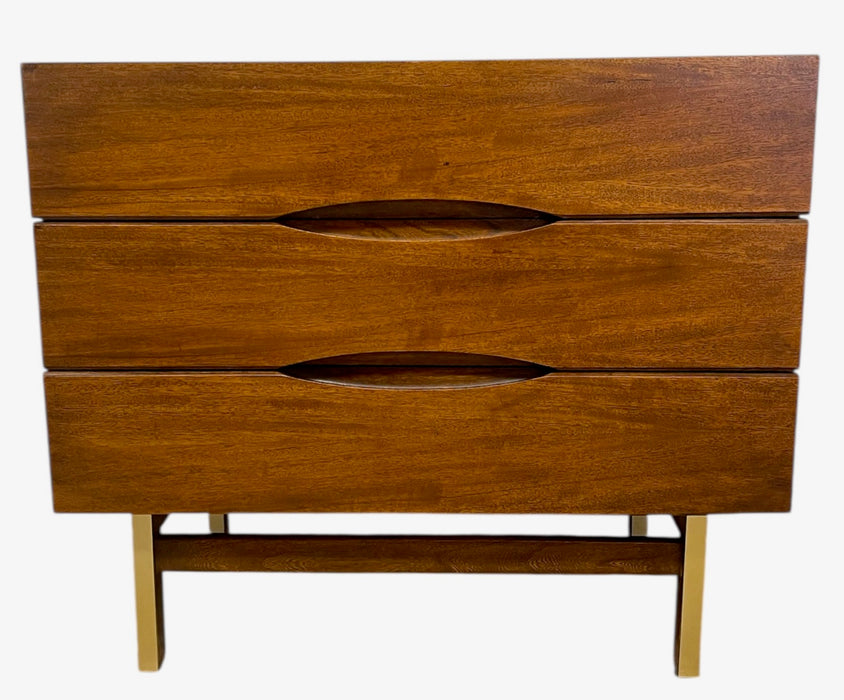 Vintage Mid Century Modern Dresser with Brass Finished Capped Wooden Legs from American of Martinsville