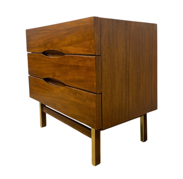 Vintage Mid Century Modern Dresser with Brass Finished Capped Wooden Legs from American of Martinsville