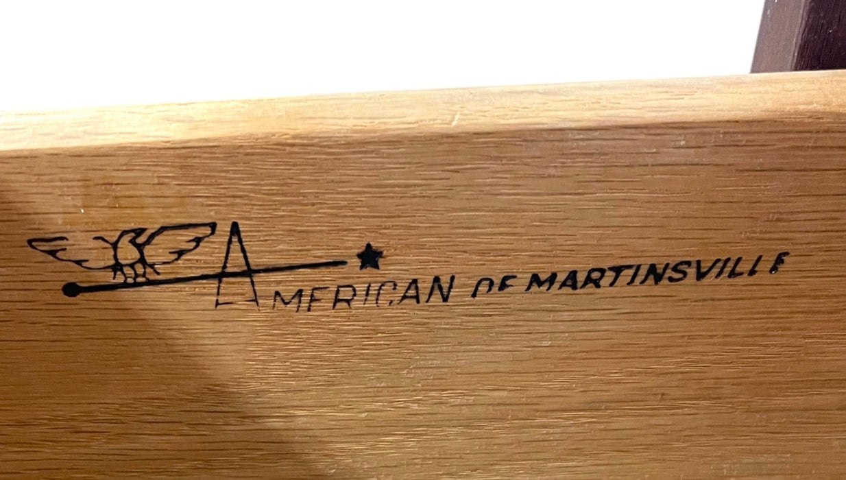 Vintage Mid Century Modern Dresser with Brass Finished Capped Wooden Legs from American of Martinsville