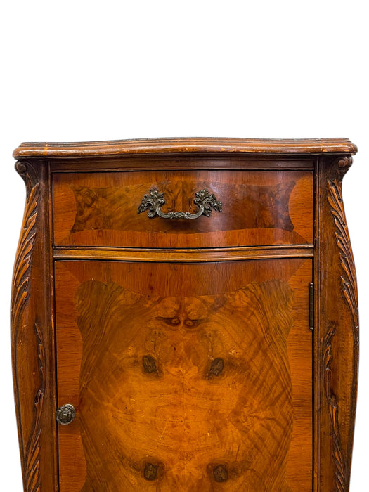 French Louis XV Style Burl Bedside Cabinet with Drawer and Door