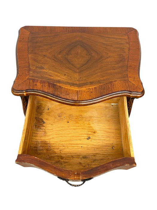 French Louis XV Style Burl Bedside Cabinet with Drawer and Door