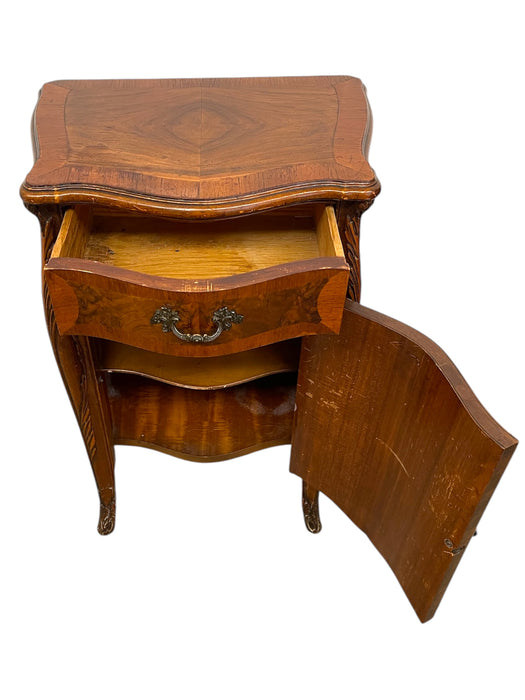 French Louis XV style BurlWood Bombe Commode and Matching Bedside Cabinet Set with Carved details