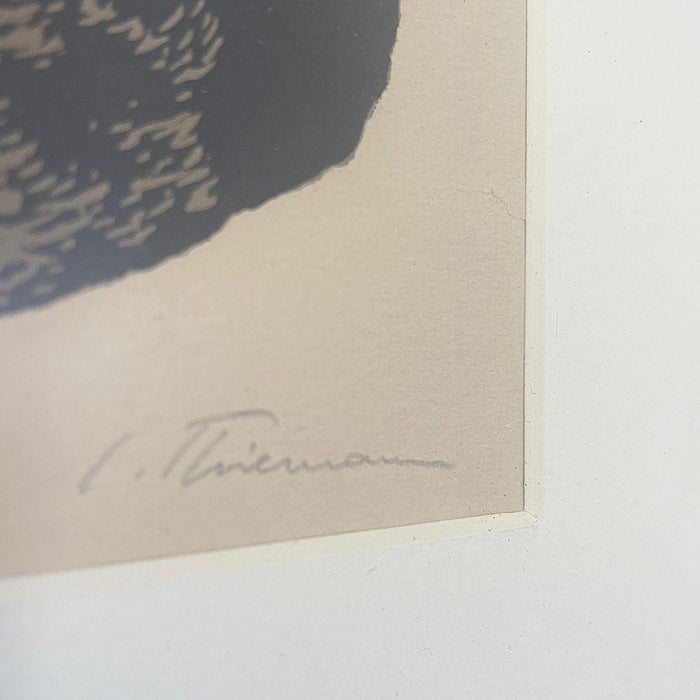 Vintage Framed Woodcut Cat Print Signed by Artist L. Thiemann