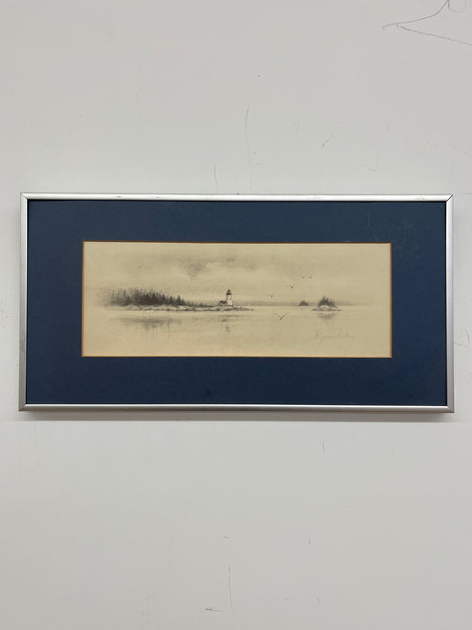 【Quiet Afternoon 】lithograph直筆サインEdition Vintage Pencil-Signed Coastal Lighthouse Lithograph by Virginia