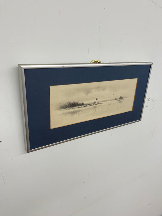 Vintage Pencil-Signed Coastal Lighthouse Lithograph by Virginia