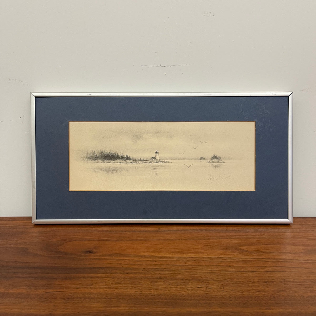 Vintage Pencil-Signed Coastal Lighthouse Lithograph by Virginia