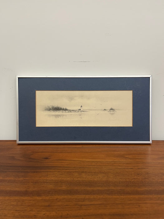 Vintage Pencil-Signed Coastal Lighthouse Lithograph by Virginia