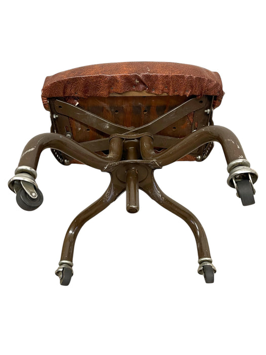 Vintage Industrial Office Chair with Brown Upholstery and Metal Base on Casters