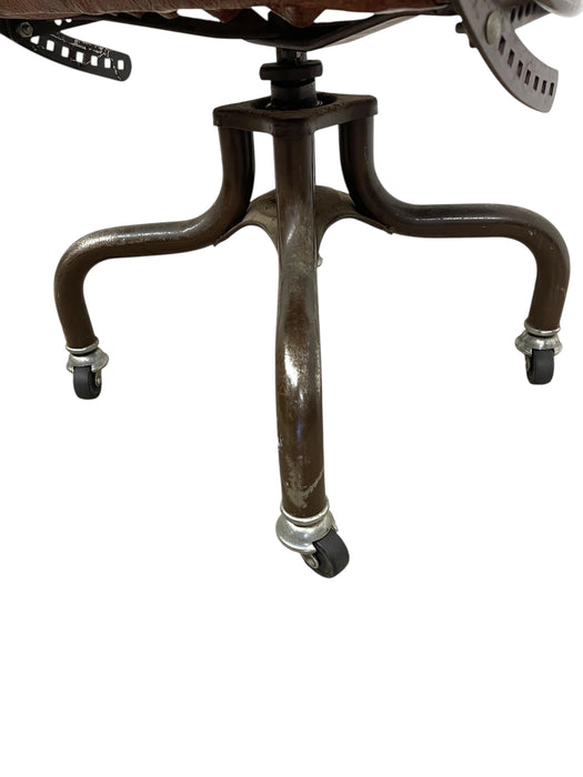 Vintage Industrial Office Chair with Brown Upholstery and Metal Base on Casters
