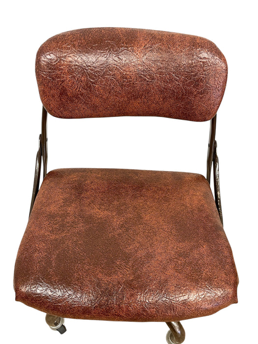 Vintage Industrial Office Chair with Brown Upholstery and Metal Base on Casters