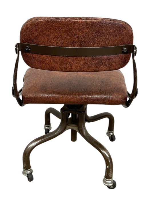 Vintage Industrial Office Chair with Brown Upholstery and Metal Base on Casters
