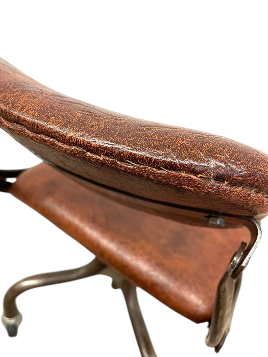 Vintage Industrial Office Chair with Brown Upholstery and Metal Base on Casters