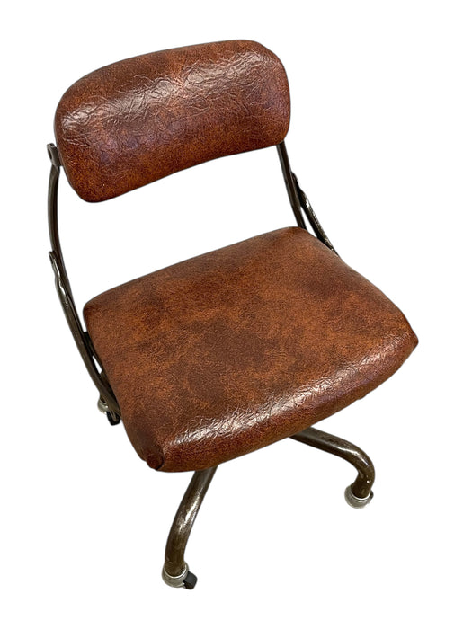 Vintage Industrial Office Chair with Brown Upholstery and Metal Base on Casters