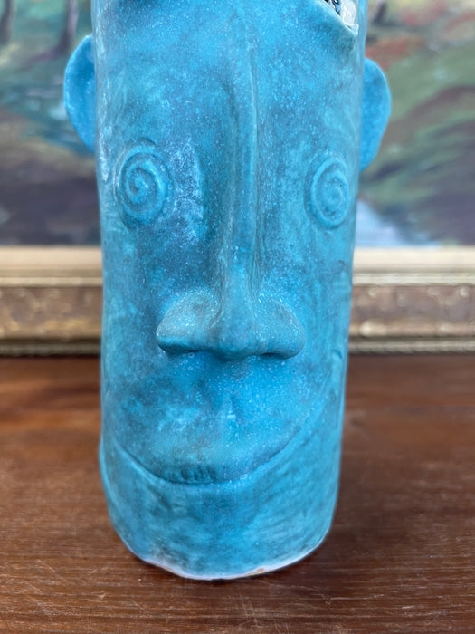 Handmade Studio Pottery Blue Face Vase by Muddy River Clay