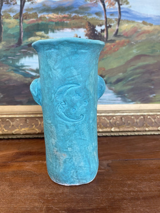 Handmade Studio Pottery Blue Face Vase by Muddy River Clay