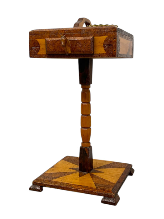 Vintage Hand crafted folk Art Horse Head Smokers Stand with Inlaid Geometric Design and Glass Ashtrays