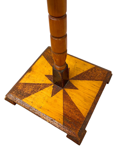 Vintage Hand crafted folk Art Horse Head Smokers Stand with Inlaid Geometric Design and Glass Ashtrays