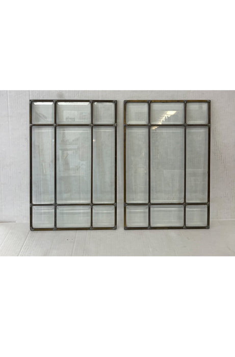 Pair of Vintage Leaded Beveled Glass Window Panels