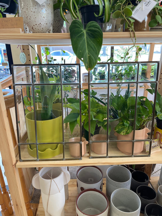 Pair of Vintage Leaded Beveled Glass Window Panels