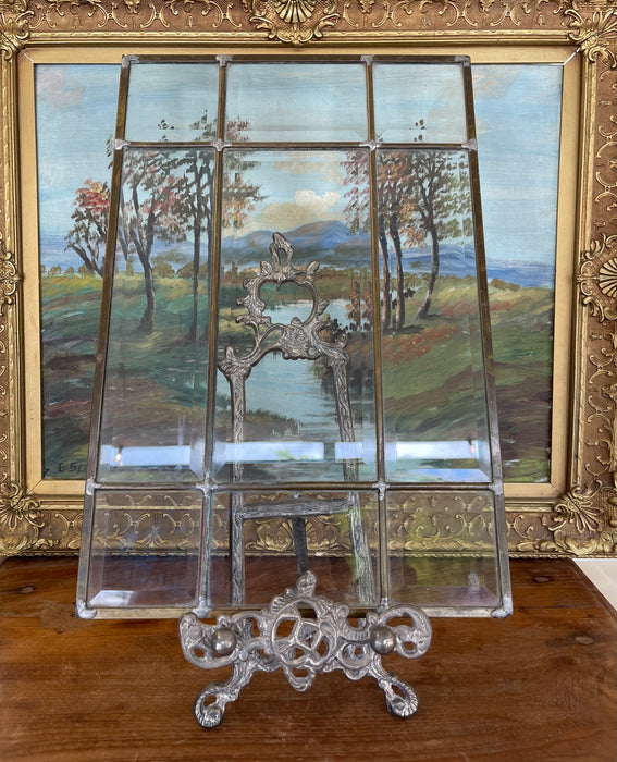 Pair of Vintage Leaded Beveled Glass Window Panels