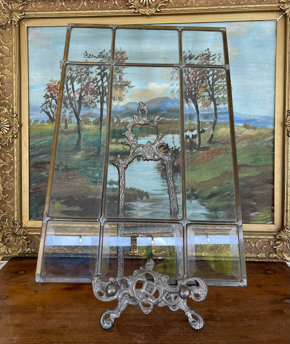 Pair of Vintage Leaded Beveled Glass Window Panels