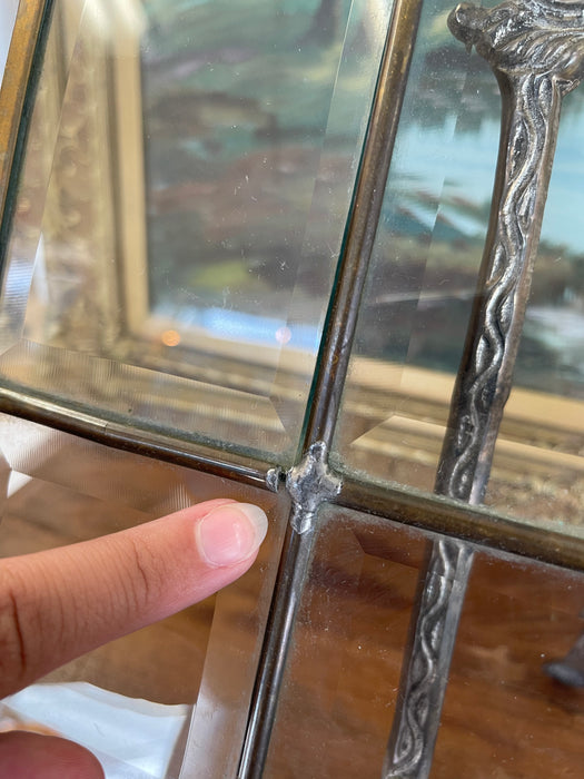 Pair of Vintage Leaded Beveled Glass Window Panels