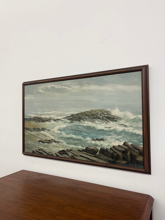 Vintage 1965 Seascape Painting by R. Hasenfus - Maine Shore Art Galleries,North Edgecomb