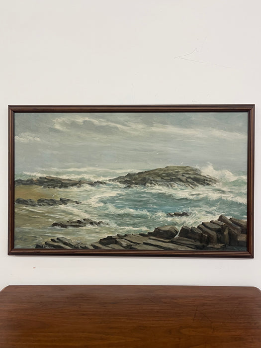 Vintage 1965 Seascape Painting by R. Hasenfus - Maine Shore Art Galleries,North Edgecomb