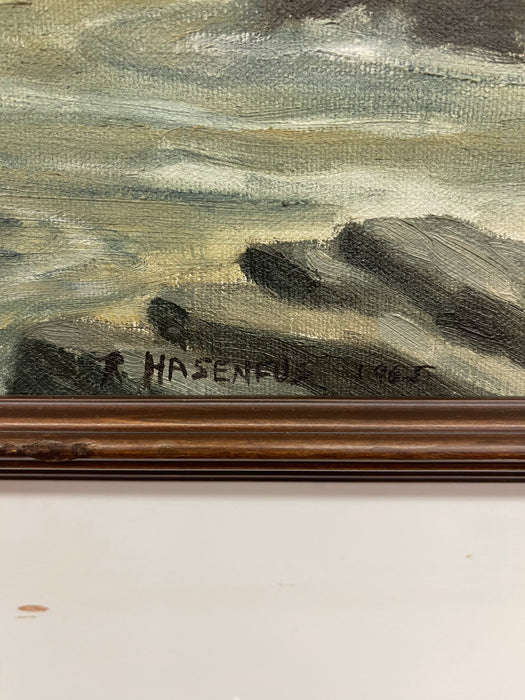 Vintage 1965 Seascape Painting by R. Hasenfus - Maine Shore Art Galleries,North Edgecomb