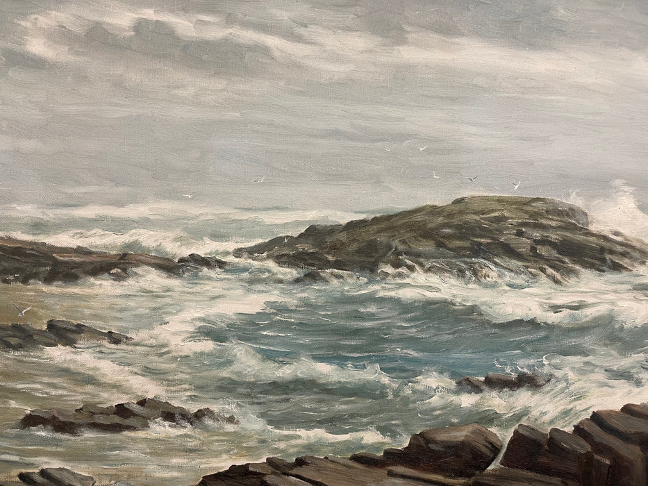 Vintage 1965 Seascape Painting by R. Hasenfus - Maine Shore Art Galleries,North Edgecomb