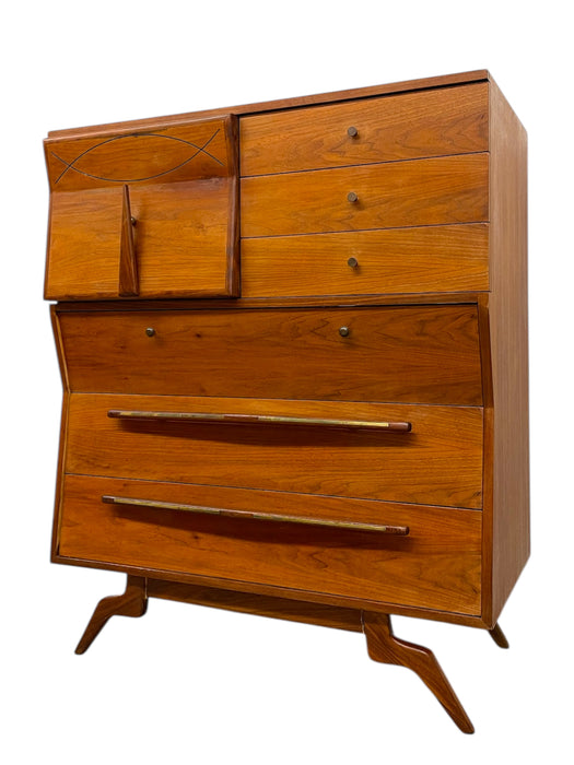 Vintage Mid-Century Modern Highboy Dresser Cabinet by John Cameron