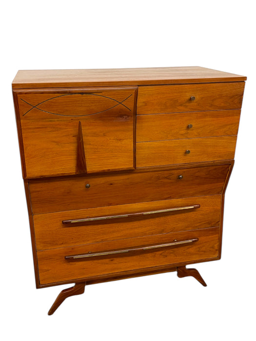 Vintage Mid-Century Modern Highboy Dresser Cabinet by John Cameron