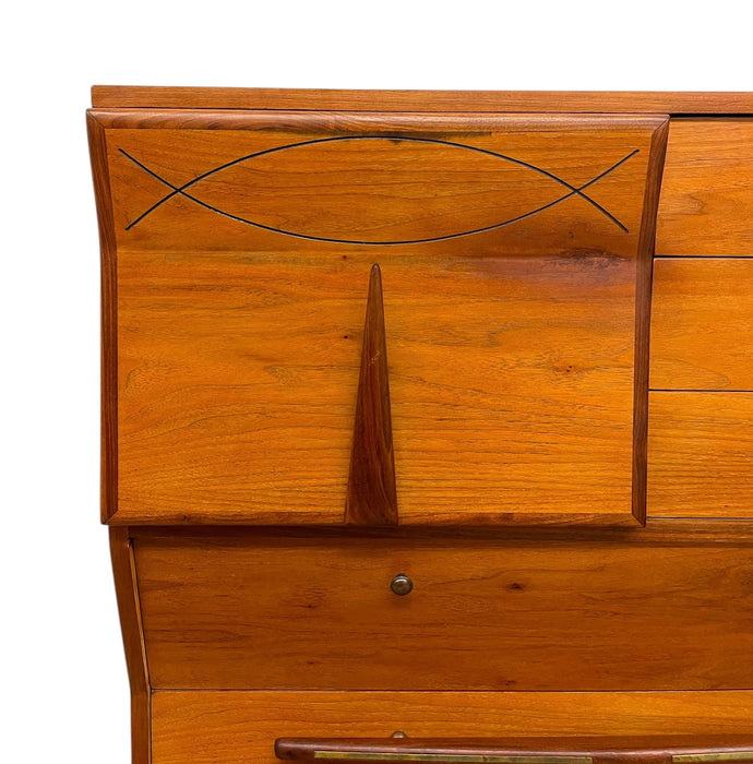 Vintage Mid-Century Modern Highboy Dresser Cabinet by John Cameron