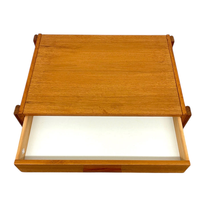 Vintage Danish Modern Rolling Side Table with Drawer and Lower Shelf