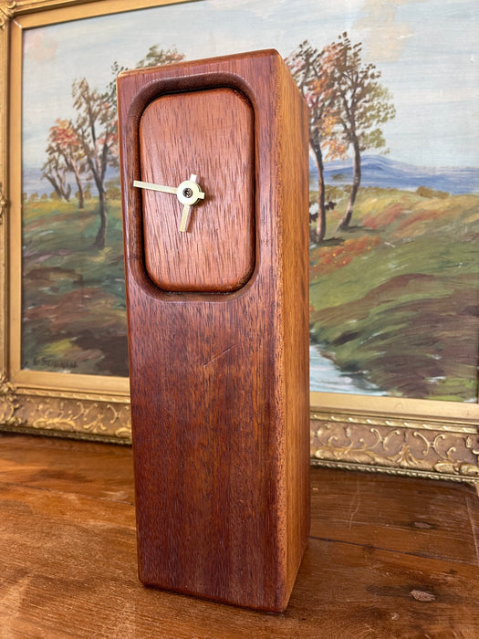 Mid-Century Modern Wood Block Clock with Brass Toned Hands(Available by online purchase only)