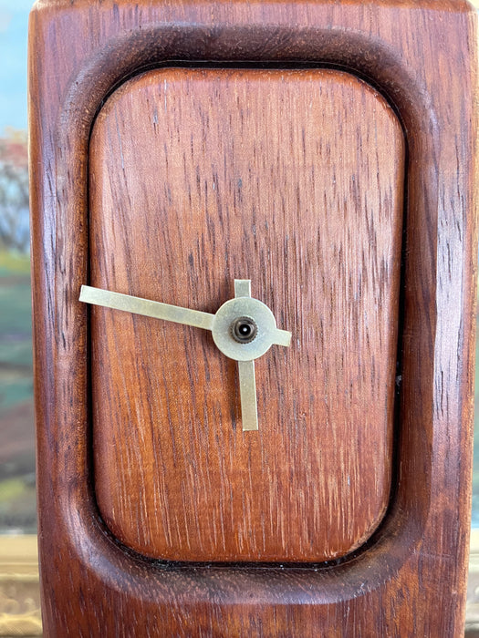 Mid-Century Modern Wood Block Clock with Brass Toned Hands(Available by online purchase only)