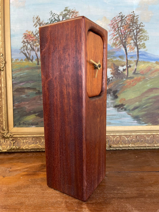 Mid-Century Modern Wood Block Clock with Brass Toned Hands(Available by online purchase only)