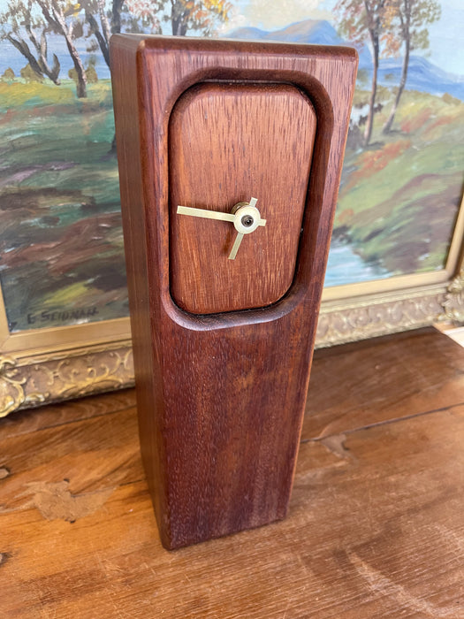 Mid-Century Modern Wood Block Clock with Brass Toned Hands(Available by online purchase only)