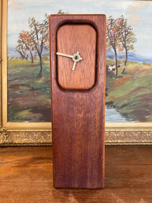 Mid-Century Modern Wood Block Clock with Brass Toned Hands(Available by online purchase only)