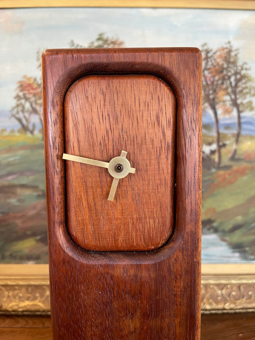 Mid-Century Modern Wood Block Clock with Brass Toned Hands(Available by online purchase only)