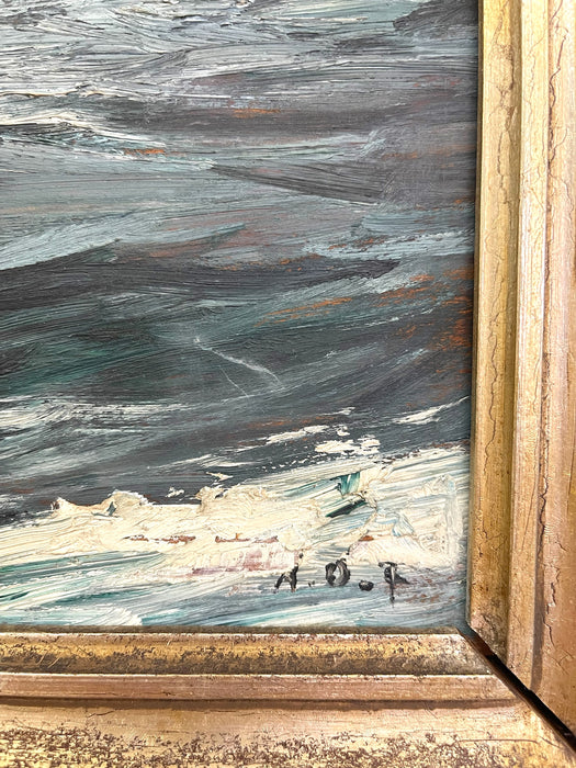Mid-Century Maritime Painting of Ships in Storm, Signed