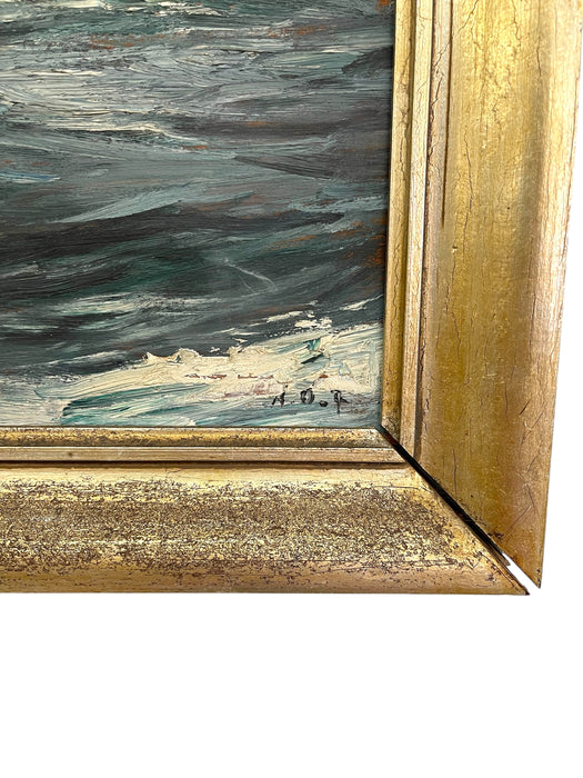 Mid-Century Maritime Painting of Ships in Storm, Signed