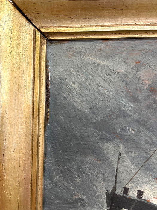 Mid-Century Maritime Painting of Ships in Storm, Signed