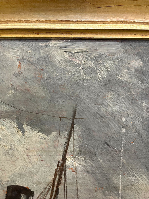 Mid-Century Maritime Painting of Ships in Storm, Signed