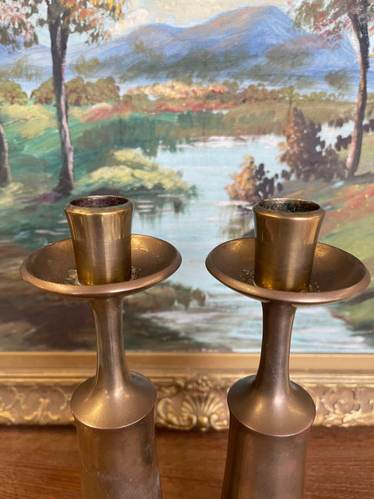 Pair of Mid-Century Modern Brass-Toned Candle Holders by Jens H.Quistgaard for Dansk, Denmark.(Available by online purchase only)